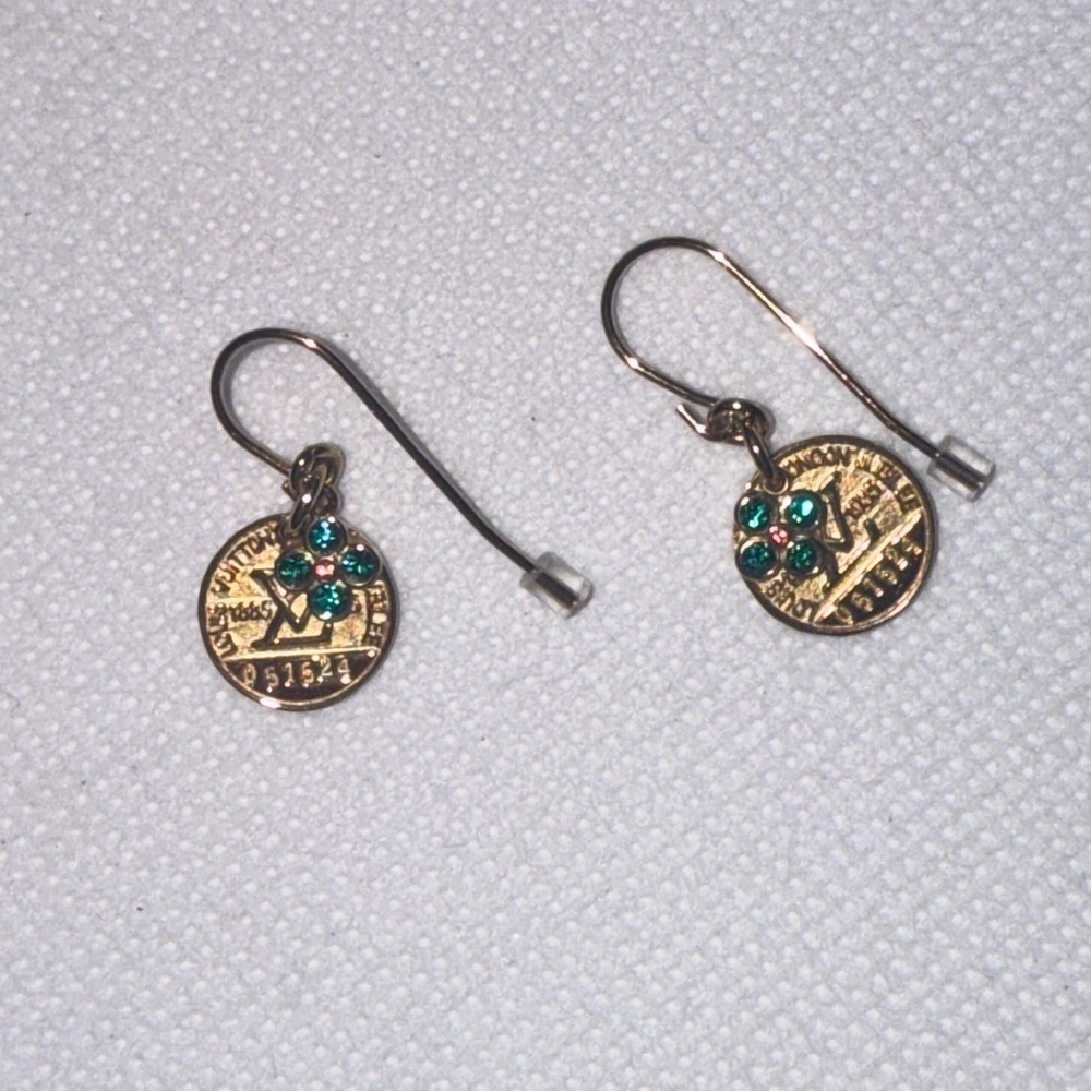 SOLD SOLD Louis Vuitton Gold and Green Circular Earrings
